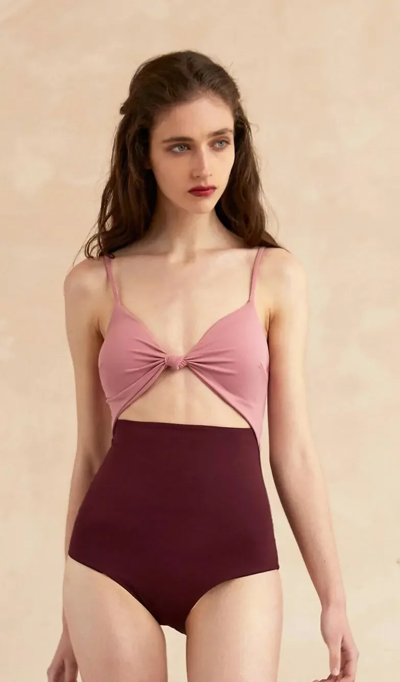 Visual Mood Swimsuit Everly Open Front One Piece Swim S Pink Plum Beach Swimwear - Picture 1 of 5